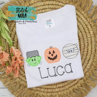 Personalized Halloween Frankenstein, Pumpkin and Mummy Trio Shirt