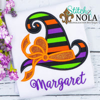 Personalized Halloween Witch Hat With Bow Appliqué Shirt