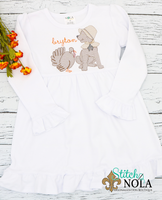 Personalized Thanksgiving Pilgrim Dog With Turkey Sketch Shirt