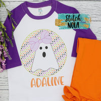Personalized Circle Ghost with Bow Printed Shirt