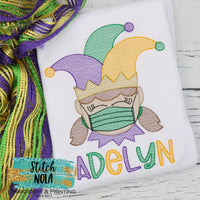 Personalized Mardi Gras Jester child with Mask Sketch Shirt