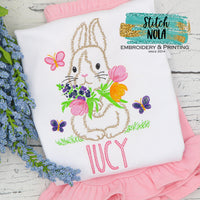 Personalized Easter Bunny with Flowers & Butterflies Sketch Shirt
