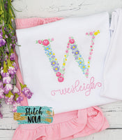 Personalized Pastel Floral Letter or Name Embroidered Shirt