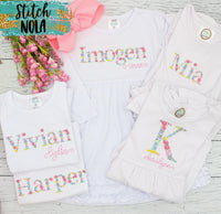 Personalized Pastel Floral Letter or Name Embroidered Shirt