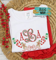 Personalized Christmas Gingerbread and Candy Cane Monogram Frame Sketch Shirt