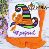 Personalized Halloween Witch Hat With Bow Appliqué Shirt
