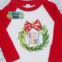 Personalized Christmas Merry & Bright Wreath Printed Shirt