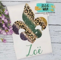 Personalized Leopard Mardi Gras Fleur De Lis Printed Shirt