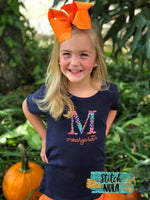 Personalized Fall Floral Letter or Name Embroidered on Navy Garment