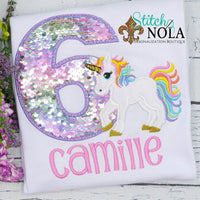 Personalized Flip Sequin Unicorn Birthday Applique Shirt