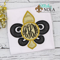 Personalized Black & Gold Glitter Fleur De Lis Applique Shirt