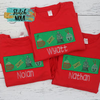 Personalized Christmas Believe Train Appliqué on Colored Garment