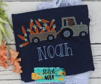 Personalized Easter Tractor With Carrots Sketch on Colored Garment