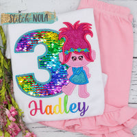 Personalized Flip Sequin Troll Birthday Applique Shirt