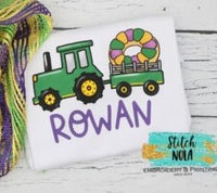 Personalized Mardi Gras Tractor With King Cake Printed Shirt