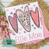 Girl Valentine Funky Pink Heart Trio with Scattered Hearts Printed Shirt