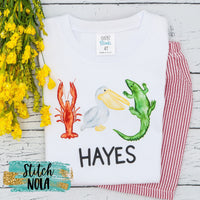 Personalized Louisiana Trio Crawfish, Pelican and Alligator Printed Shirt