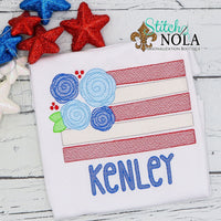 Personalized Patriotic Floral American Flag Sketch Shirt