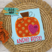 Personalized Pumpkin With Heart Appliqué on Colored Garment