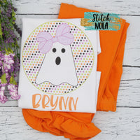 Personalized Circle Ghost with Bow Printed Shirt