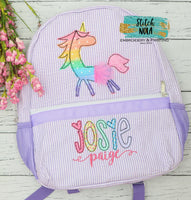 Personalized Seersucker Backpack with Unicorn Ballerina with Tutu Applique, Seersucker Diaper Bag, Seersucker School Bag, Seersucker Bag, Diaper Bag
