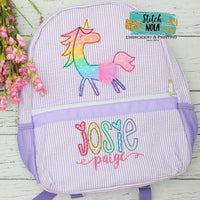 Personalized Seersucker Backpack with Unicorn Ballerina with Tutu Applique, Seersucker Diaper Bag, Seersucker School Bag, Seersucker Bag, Diaper Bag