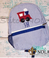 Personalized Seersucker Backpack with Train Applique, Seersucker Diaper Bag, Seersucker School Bag, Seersucker Bag, Diaper Bag, School Bag, Book