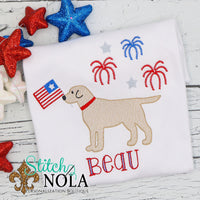 Personalized Patriotic Dog with Fireworks Sketch Shirt