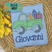 Personalized Back To School Truck Sketch on Colored Garment