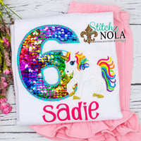 Personalized Flip Sequin Unicorn Birthday Applique Shirt