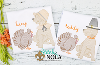 Personalized Thanksgiving Pilgrim Dog With Turkey Sketch Shirt