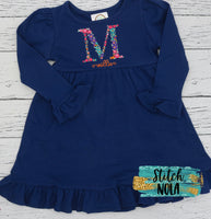 Personalized Fall Floral Letter or Name Embroidered on Navy Garment