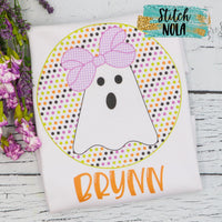 Personalized Circle Ghost with Bow Printed Shirt