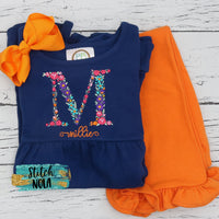 Personalized Fall Floral Letter or Name Embroidered on Navy Garment