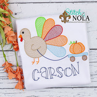 Personalized Thanksgiving Pulling Wagon With Pumpkin Sketch Shirt