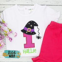 Personalized Halloween Witch Hat Birthday Appliqué Shirt