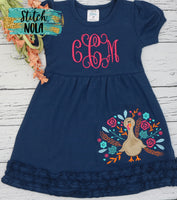 Personalized Floral Turkey on Colored Garment