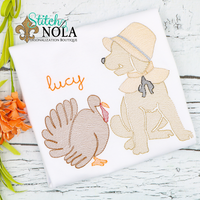 Personalized Thanksgiving Pilgrim Dog With Turkey Sketch Shirt