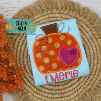 Personalized Pumpkin With Heart Appliqué on Colored Garment