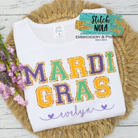 Personalized Mardi Gras Double Varsity Letters Printed Shirt