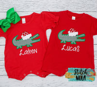 Personalized Christmas Santa Gator Appliqué on Colored Garment