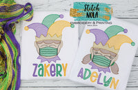 Personalized Mardi Gras Jester child with Mask Sketch Shirt