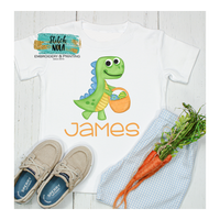 Personalized Easter Dinosaur With Basket Printed Shirt