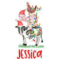 Stacked Farm Animals With Christmas Lights Printed Shirt