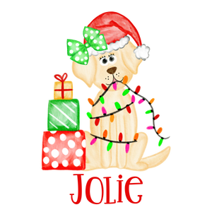 Christmas Dog with Santa Hat & Lights Printed Shirt