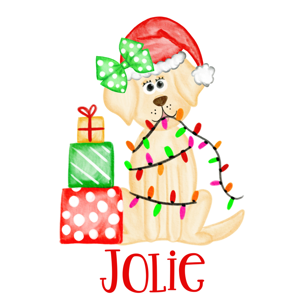 Christmas Dog with Santa Hat & Lights Printed Shirt