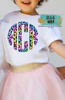 Kids Leopard Rainbow Scalloped Monogram Printed Tee