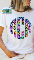 Adult Leopard Rainbow Scalloped Monogram Printed Tee