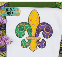 Adult Mardi Gras Faux Glitter Fleur de lis Printed Tee