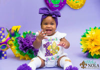 Personalized 1st Birthday Mardi Gras Applique with Fleur de lis Shirt